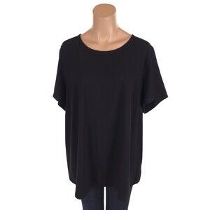 Eileen Fisher Woman Organic Cotton Jersey T-Shirt Plus 2X Black Tee $108